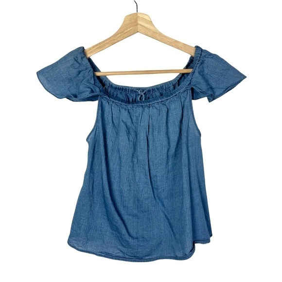 Madewell Indigo Cotton Chambray Off Shoulder Short Sleeve XXS - Picture 5 of 5